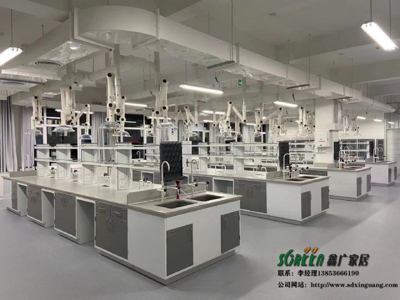 山東工業技師學院全鋼實驗臺、通風柜、邊臺、器皿柜等實驗室家具安裝現場